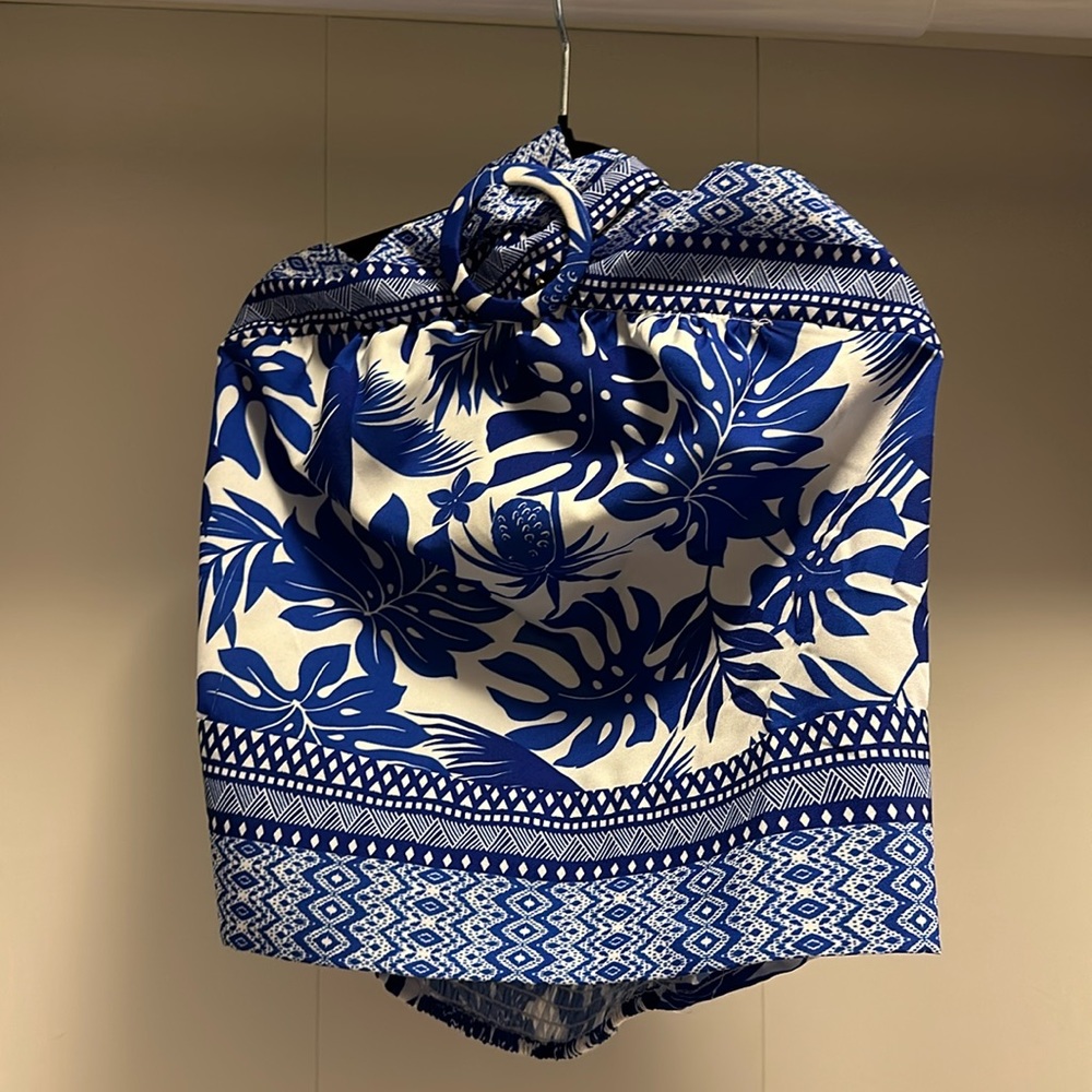 Blue and white halter top